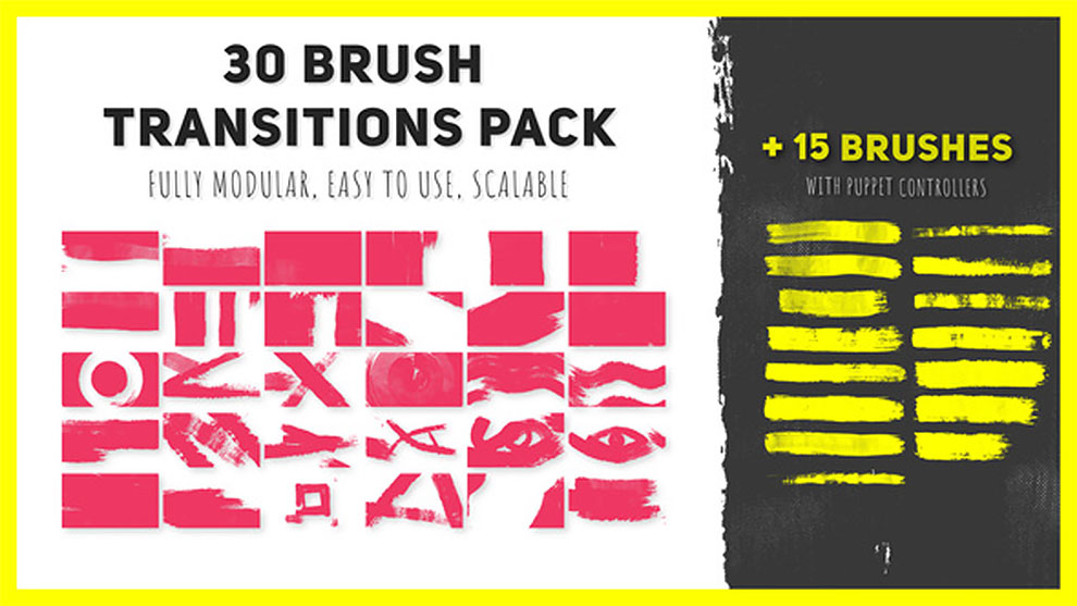 پروژه افترافکت مجموعه ۳۰ ترانزیشن با قلم نقاشی Brush Transitions Pack