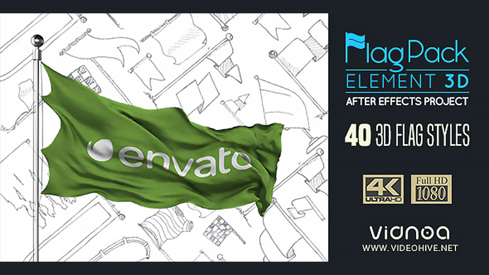 پروژه افترافکت مجموعه انیمیشن پرچم Element 3D Flag Pack