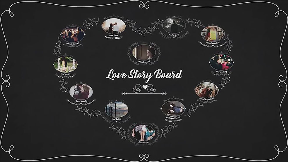 پروژه افترافکت نمایش داستان عاشقانه Love Story Board